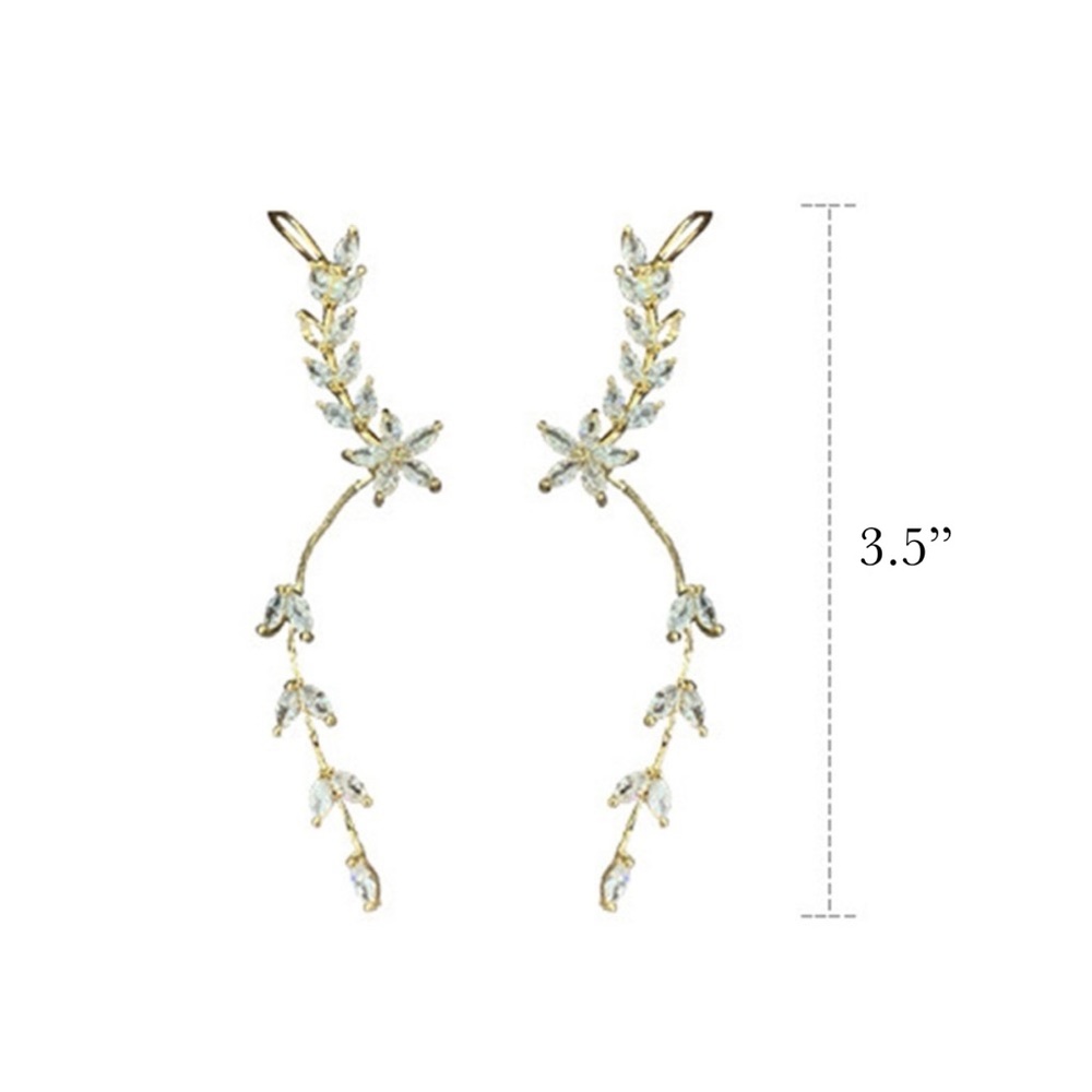 Gold Crystal Flower Ear Cuff Dangle Earring - Picture 11 of 11